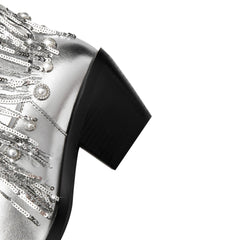Sequin Tassel Pointed Sleeve High Leg Boot - TikTopia