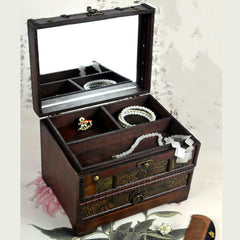 Wooden Jewellery Dressing Box With Mirror - TikTopia