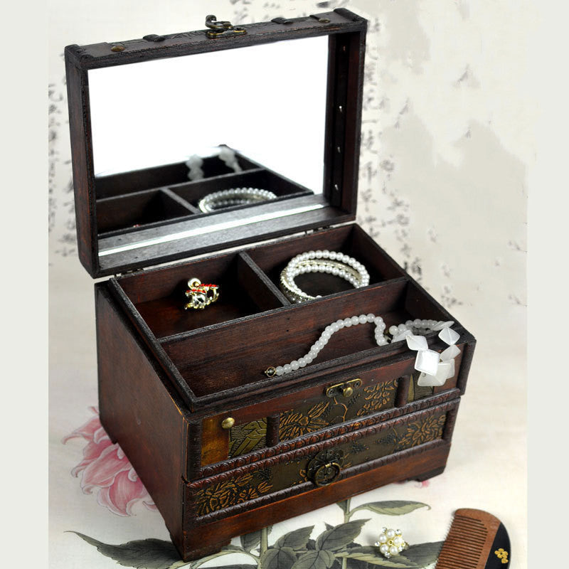 Wooden Jewellery Dressing Box With Mirror - TikTopia