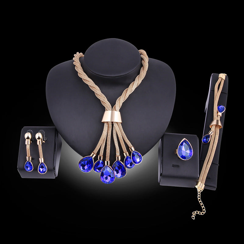 Necklac Earrings Jewellery Set Four-piece Gilded - TikTopia