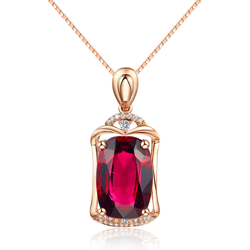 Rose Red Big Gem Pendant, 18K Rose Gold-plated Jewellery With Artificial Red Tourmaline - TikTopia
