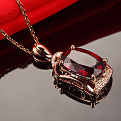 Rose Red Big Gem Pendant, 18K Rose Gold-plated Jewellery With Artificial Red Tourmaline - TikTopia