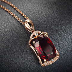 Rose Red Big Gem Pendant, 18K Rose Gold-plated Jewellery With Artificial Red Tourmaline - TikTopia
