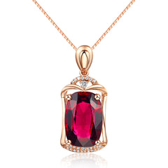 Rose Red Big Gem Pendant, 18K Rose Gold-plated Jewellery With Artificial Red Tourmaline - TikTopia