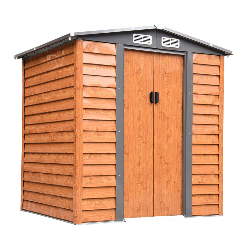6x5ft Metal Garden Shed House  Gardening Tool Storage Brown 193Lx152Wx203Hcm - TikTopia