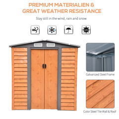 6x5ft Metal Garden Shed House  Gardening Tool Storage Brown 193Lx152Wx203Hcm - TikTopia