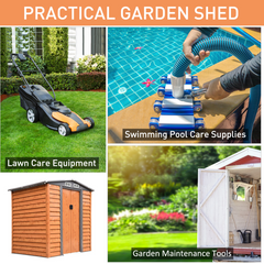 6x5ft Metal Garden Shed House  Gardening Tool Storage Brown 193Lx152Wx203Hcm - TikTopia