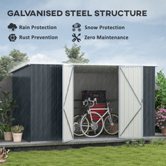 Outsunny 11 x 5.6ft Galvanised Metal Garden Shed with Lockable Doors, Grey - TikTopia