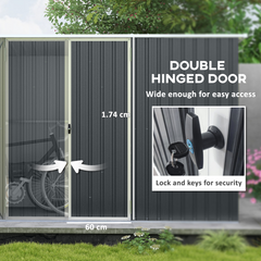 Outsunny 11 x 5.6ft Galvanised Metal Garden Shed with Lockable Doors, Grey - TikTopia