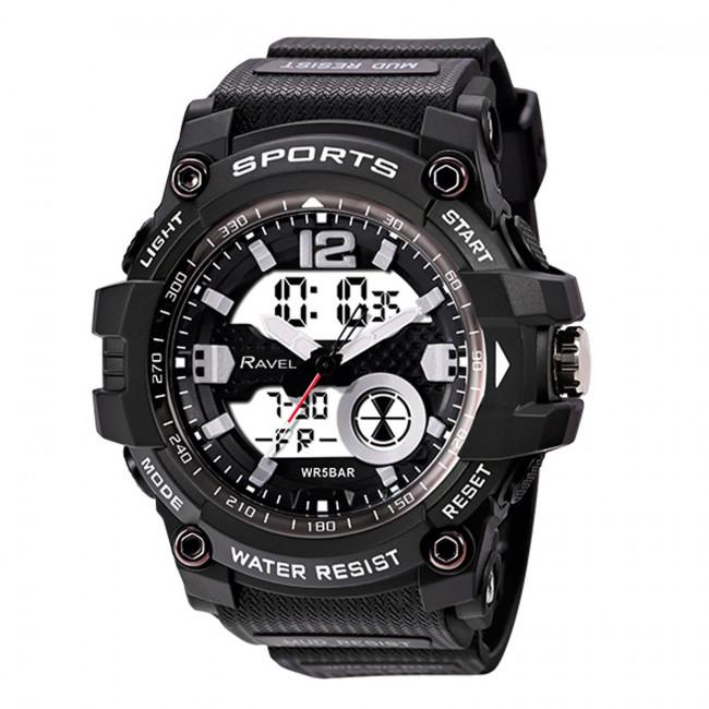 Ravel Adults Ana-Digi Dual time 5ATM Sports Black Digital Watch - TikTopia