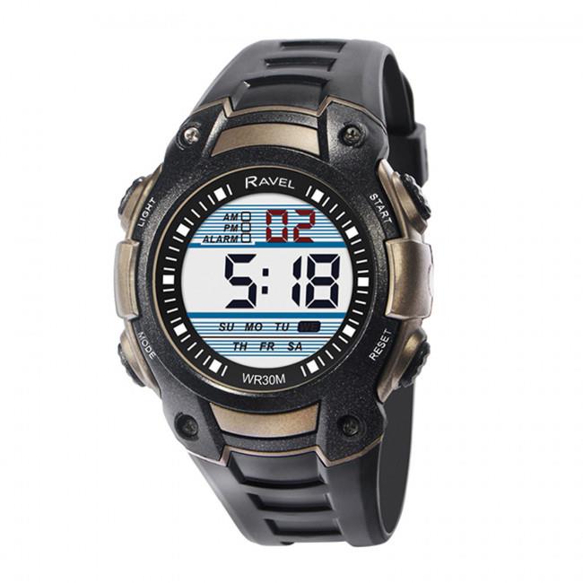 Ravel Mens 3ATM Digital Sports Black/Gold Watch - TikTopia