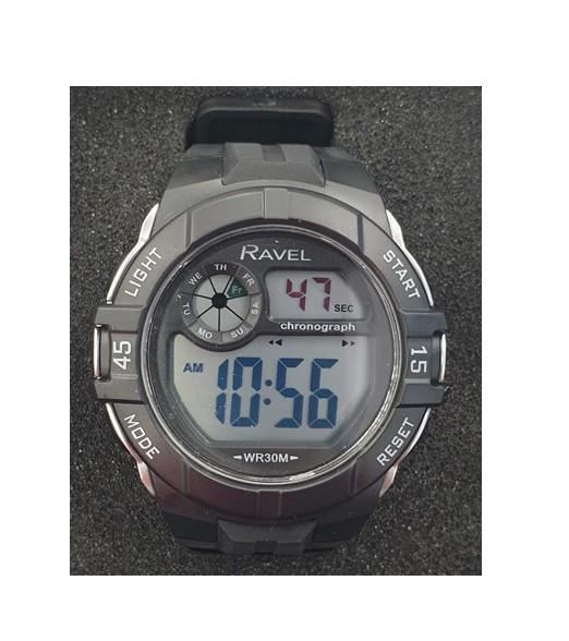 Ravel Mens 3ATM Digital Sports Black/Silver Watch - TikTopia