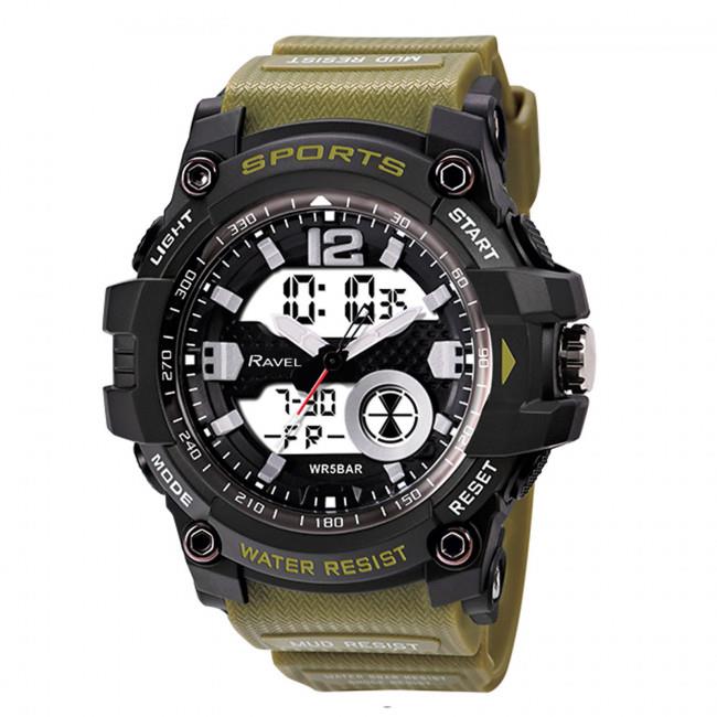 Ravel Mens Ana-Digi Dual time 5ATM Sports Khaki Digital Watch - TikTopia