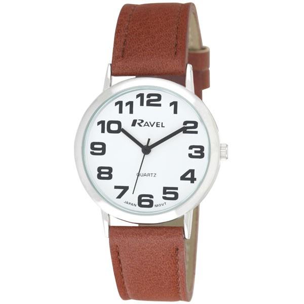 Ravel Mens Basic White Dial Brown Leather Strap Watch - TikTopia