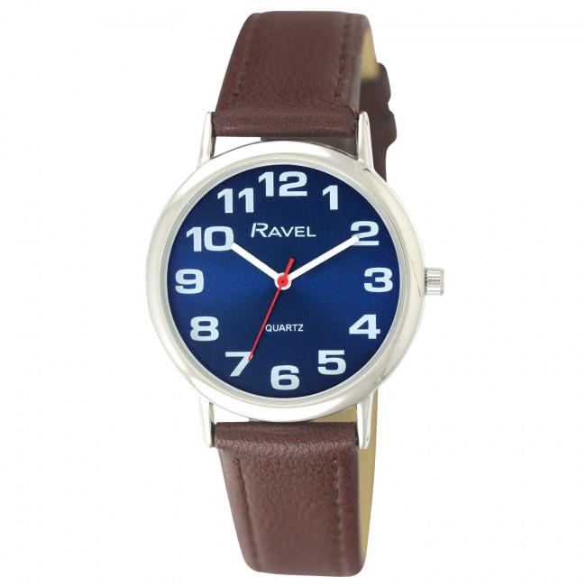Ravel Unisex Classic Blue Dial Brown Strap Watch - TikTopia