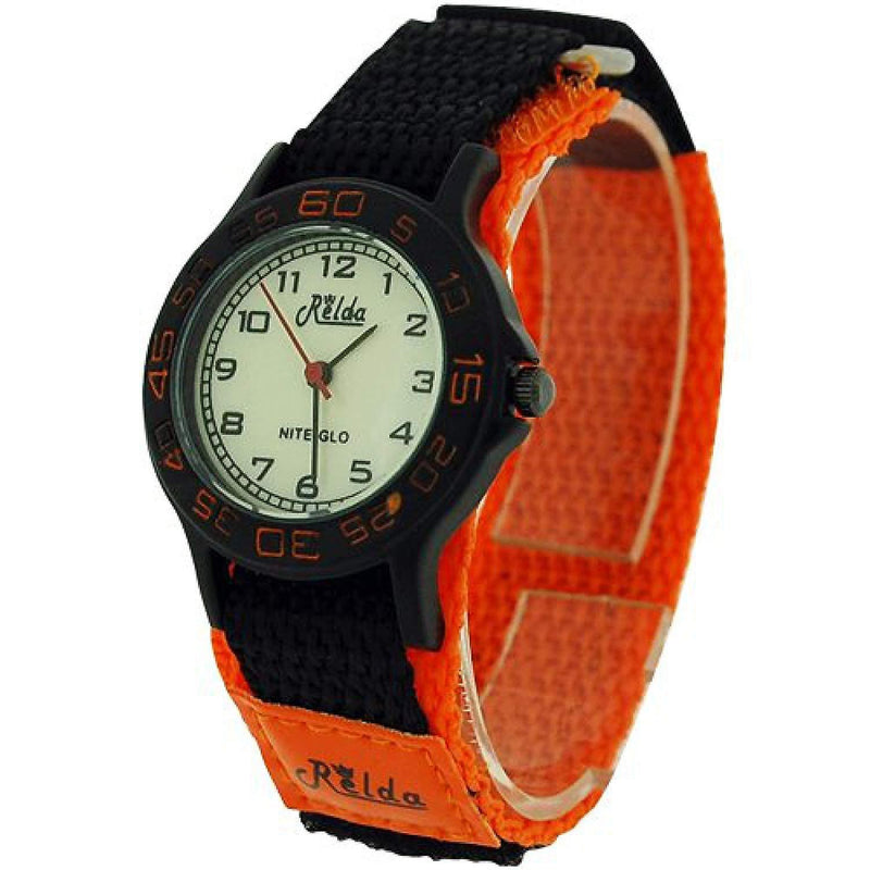 Relda Children's Analogue Nite-Glo Quartz Luminous Dial Orange & Black Velcro Girls/Boy Watch - TikTopia