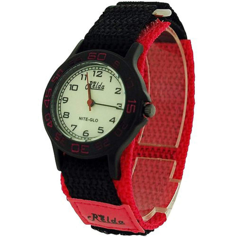 Relda Children's Analogue Nite-Glo Quartz Luminous Dial Pink & Black Velcro Strap Girls Watch - TikTopia