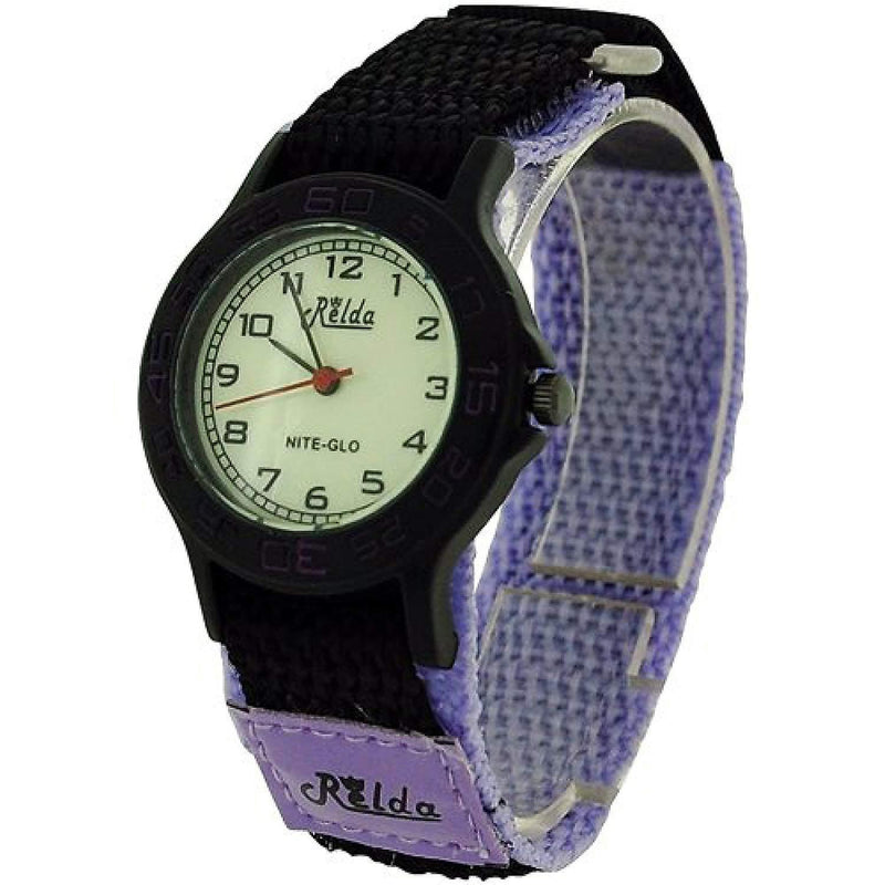 Relda Children's Analogue Nite-Glo Quartz Luminous Dial Purple & Black Velcro Girls Watch - TikTopia