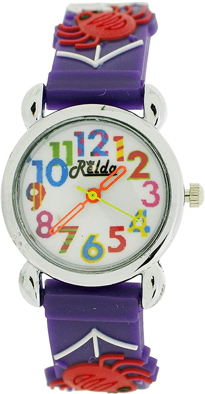 Relda Children's Big Number Analog Spiders & Web On Purple Silicone Strap Girl's Watch - TikTopia