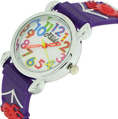 Relda Children's Big Number Analog Spiders & Web On Purple Silicone Strap Girl's Watch - TikTopia