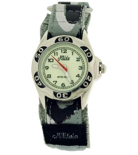 Relda Kids Nite-Glo Luminous Dial Grey Camouflage Army Easy Fasten Watch - TikTopia