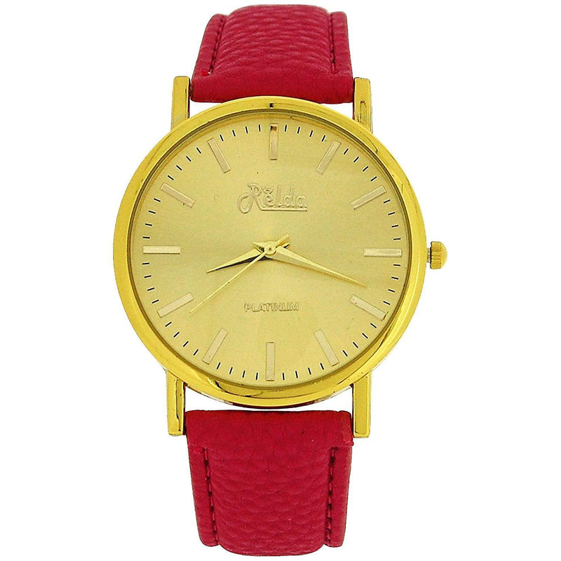 Relda Women Analogue Jumbo Gold tone Dial & Leather Pink Strap With Buckle - TikTopia