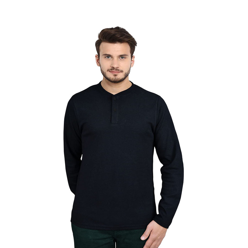 Mens Btn Placket LS Top Blk S - TikTopia