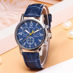 Women's Leather Watch, Student Quartz Watch, Casual 3-Eye Watch - TikTopia