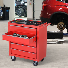 Roller Tool Cabinet Storage Box 5 Drawers Wheels Caster Garage Workshop Red - TikTopia