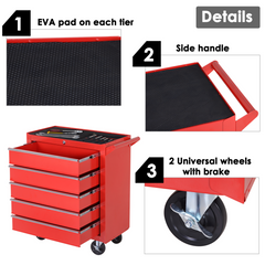 Roller Tool Cabinet Storage Box 5 Drawers Wheels Caster Garage Workshop Red - TikTopia