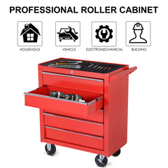 Roller Tool Cabinet Storage Box 5 Drawers Wheels Caster Garage Workshop Red - TikTopia